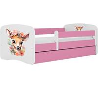 WFL GROUP Lit Enfant Rose 70x140 80x160 80x180 Cm - avec Matelas, Barrière De Sécurité Et Tiroir - Lit Junior pour Fille - Stable Et Sécurisé - Bambi - 140x70 Cm