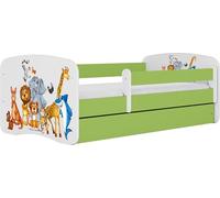 WFL GROUP Lit Enfant Vert 70x140 80x160 80x180 Cm - avec Matelas, Barrière De Sécurité Et Tiroir - Lit Junior pour Fille Ou Garçon - Stable Et Sécurisé - Safari Animaux - 180x80 Cm