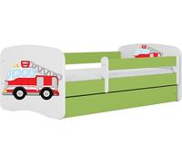 WFL GROUP Lit Enfant Vert 70x140 80x160 80x180 Cm - avec Matelas, Barrière De Sécurité Et Tiroir - Lit Junior pour Fille Ou Garçon - Stable Et Sécurisé - Camion De Pompier - 160x80 Cm