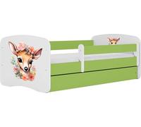 WFL GROUP Lit Enfant Vert 70x140 80x160 80x180 Cm - avec Matelas, Barrière De Sécurité Et Tiroir - Lit Junior pour Fille Ou Garçon - Stable Et Sécurisé - Bambi - 180x80 Cm