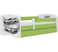 WFL GROUP Lit Enfant Vert 70x140 80x160 80x180 Cm - avec Matelas, Barrière De Sécurité Et Tiroir - Lit Junior pour Fille Ou Garçon - Stable Et Sécurisé - Voiture - 160x80 Cm