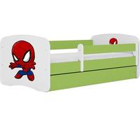 WFL GROUP Lit Enfant Vert 70x140 80x160 80x180 Cm - avec Matelas, Barrière De Sécurité Et Tiroir - Lit Junior pour Fille Ou Garçon - Stable Et Sécurisé - Spider - 180x80 Cm