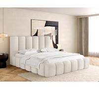 WFL GROUP Lit Rembourré 160x200 Lit Coffre avec Rangement - Lit Capitonné Blanc en Tissu Bouclette - Lit Double Moderne avec Tête De Lit - Cadre De Lit avec Sommier, sans Matelas - Serenity - Blanc