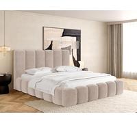 WFL GROUP Lit Rembourré 160x200 Lit Coffre avec Rangement - Lit Capitonné Crème en Tissu Bouclette - Lit Double Moderne avec Tête De Lit - Cadre De Lit avec Sommier, sans Matelas - Serenity - Crème