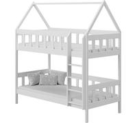 WFL GROUP Lit Superposé Cabane 2 Enfants Blanc 80x160 Cm - Lit Enfant en Bois avec Barrière De Sécurité Et Tiroir De Rangement - Style Scandinave - pour Fille Et Garçon - sans Matelas