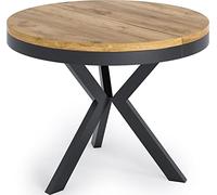 WFL GROUP Round Extendable Dining Table Loft Style - Industrial Table Black Metal Legs - Space Saving Table for Living Room - Craft Oak - 100 to 140 cm