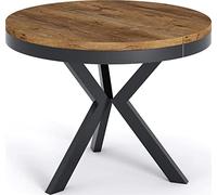 WFL GROUP Round Extendable Dining Table Loft Style - Industrial Table Black Metal Legs - Space Saving Table for Living Room - Lefkas Oak - 100 to 140 cm