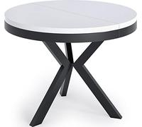 WFL GROUP Round Extendable Dining Table Loft Style - Industrial Table Black Metal Legs - Space Saving Table for Living Room - White - 100 to 140 cm