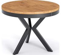 WFL GROUP Round Extendable Dining Table Loft Style - Industrial Table Black Metal Legs - Space Saving Table for Living Room - Lancelot Oak - 100 to 140 cm
