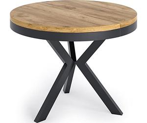 WFL GROUP Round Extendable Dining Table Loft Style - Industrial Table Black Metal Legs - Space Saving Table for Living Room - Craft Oak - 100 to 140 cm