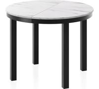 WFL GROUP Round Extendable Dining Table with Black Metal Frame - Table with Black Metal Legs in Loft Style - Space-Saving Table for Living Room, Dining Room Or Kitchen - White - 100 to 180 cm