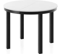 WFL GROUP Round Extendable Dining Table with Black Metal Frame - Table with Black Metal Legs in Loft Style - Space-Saving Table for Living Room, Dining Room Or Kitchen - White - 100 to 180 cm