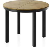 WFL GROUP Round Extendable Dining Table with Black Metal Frame - Table with Black Metal Legs in Loft Style - Space-Saving Table for Living Room, Dining Room Or Kitchen - Lancelot Oak - 100 to 180 cm