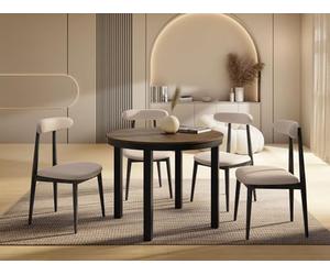 WFL GROUP Round Extendable Dining Table with Black Metal Frame - Table with Black Metal Legs in Loft Style - Space-Saving Table for Living Room, Dining Room Or Kitchen - Lefkas Oak - 100 to 180 cm