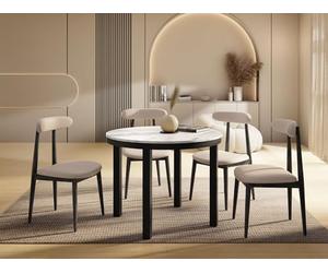 WFL GROUP Round Extendable Dining Table with Black Metal Frame - Table with Black Metal Legs in Loft Style - Space-Saving Table for Living Room, Dining Room Or Kitchen - White - 100 to 180 cm