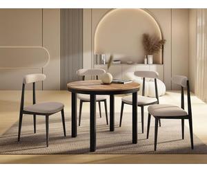 WFL GROUP Round Extendable Dining Table with Black Metal Frame - Table with Black Metal Legs in Loft Style - Space-Saving Table for Living Room, Dining Room Or Kitchen - Oak Craft - 100 to 180 cm