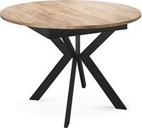 WFL GROUP Round Extendable Dining Table with Black Metal Legs - Internal Storage Extension Plate - Industrial Round Table for Living Room - Space Saver - 100 cm - Craft Oak