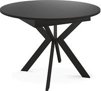 WFL GROUP Round Extendable Dining Table with Black Metal Legs - Internal Storage Extension Plate - Industrial Round Table for Living Room - Space Saver - 100 cm - Black