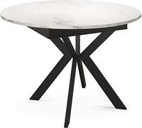 WFL GROUP Round Extendable Dining Table with Black Metal Legs - Internal Storage Extension Plate - Industrial Round Table for Living Room - Space Saver - 100 cm - White Marble