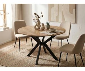 WFL GROUP Round Extendable Dining Table with Black Metal Legs - Internal Storage Extension Plate - Industrial Round Table for Living Room - Space Saver - 100 cm - Craft Oak