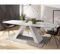 WFL GROUP Table-à-Manger Extensible Monte Design Moderne, Table Rectangulaire - Extensible De 180 Cm à 220 Cm, Pieds Métalliques Blancs Revêtus De Poudre - 180x90 Cm - Marbre Blanc