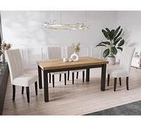 WFL GROUP Table à Manger Extensible Rectangulaire Moderne - Gain De Place - Pieds en Bois Noir - Fabriqué en UE - 200 X 100 Cm - Chêne Wotan