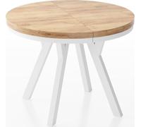 WFL GROUP Table à Manger Extensible Ronde Designer - Style Loft, Industriel, Peu Encombrant - Pieds Blanc - 100 à 150 Cm - pour 5-8 Personnes - Fabriqué en UE - Chêne Wotan - 150 Cm