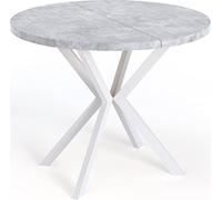 WFL GROUP Table à Manger Extensible Ronde - Table Style Loft avec Blanc Pieds en Métal - 100 à 180 Cm - Table Ronde Style Industriel pour Le Salon - Compacte - Gris - 100 Cm