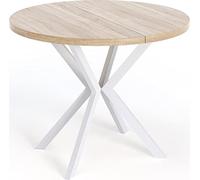 WFL GROUP Table à Manger Extensible Ronde - Table Style Loft avec Blanc Pieds en Métal - 120 à 200 Cm - Table Ronde Style Industriel pour Le Salon - Compacte - Chêne Sonoma - 120 Cm