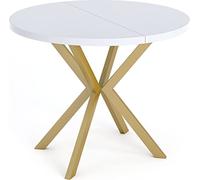 WFL GROUP Table à Manger Extensible Ronde - Table Style Loft avec Doré Pieds en Métal - 100 à 180 Cm - Ronde Table Style Industriel pour Le Salon - Compacte - 100 Cm - Blanc