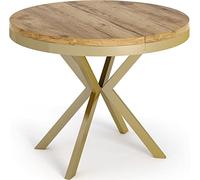 WFL GROUP Table à Manger Extensible Ronde - Table Style Loft avec Doré Pieds en Métal - 100 à 180 Cm - Table Ronde Style Industriel pour Le Salon - Compacte - 100 Cm - Chêne Craft