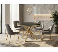 WFL GROUP Table à Manger Extensible Ronde - Table Style Loft avec Doré Pieds en Métal - 120 à 200 Cm - Table Ronde Style Industriel pour Le Salon - Compacte - 120 Cm - Noir