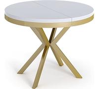 WFL GROUP Table à Manger Extensible Ronde - Table Style Loft avec Doré Pieds en Métal - 90 à 170 Cm - Table Ronde Style Industriel pour Le Salon - Compacte - 90 Cm - Blanc
