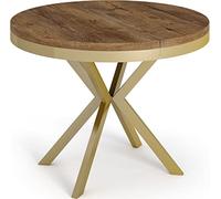 WFL GROUP Table à Manger Extensible Ronde - Table Style Loft avec Doré Pieds en Métal - 90 à 170 Cm - Table Ronde Style Industriel pour Le Salon - Compacte - 90 Cm - Chêne Lefkas