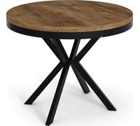 WFL GROUP Table à Manger Extensible Ronde - Table Style Loft avec Pieds en Métal - 100 à 180 Cm - Table Ronde Style Industriel pour Le Salon - Compacte - Chêne Lefkas - 100 Cm