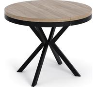 WFL GROUP Table à Manger Extensible Ronde - Table Style Loft avec Pieds en Métal - 100 à 180 Cm - Table Ronde Style Industriel pour Le Salon - Compacte - Chêne Sonoma - 100 Cm