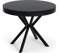 WFL GROUP Table à Manger Extensible Ronde - Table Style Loft avec Pieds en Métal - 100 à 180 Cm - Table Ronde Style Industriel pour Le Salon - Compacte - Noir - 100 Cm