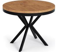 WFL GROUP Table à Manger Extensible Ronde - Table Style Loft avec Pieds en Métal - 90 à 170 Cm - Table Ronde Style Industriel pour Le Salon - Compacte - Chêne Lancelot - 90 Cm