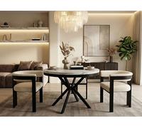WFL GROUP Table à Manger Extensible Ronde - Table Style Loft avec Pieds en Métal - 90 à 170 cm - Table Carré Style Industriel pour Le Salon - Compacte - Marbre Blanc - 90 cm