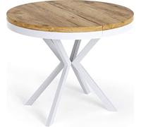 WFL GROUP Table à Manger Extensible Ronde - Table Style Loft avec Pieds en Métal Blancs - 100 à 180 Cm - Table Ronde Style Industriel pour Le Salon - Compacte - 100 Cm - Chêne Craft