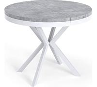 WFL GROUP Table à Manger Extensible Ronde - Table Style Loft avec Pieds en Métal Blancs - 100 à 180 Cm - Table Ronde Style Industriel pour Le Salon - Compacte - 100 Cm - Gris Béton