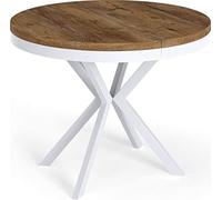 Table à Manger Extensible Ronde - Table Style Loft Avec Pieds En Métal Blancs - 100 à 180 Cm - Table Ronde Style Industriel Pour Le Salon - Compacte