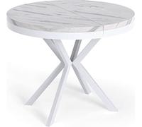 WFL GROUP Table à Manger Extensible Ronde - Table Style Loft avec Pieds en Métal Blancs - 120 à 200 Cm - Table Ronde Style Industriel pour Le Salon - Compacte - 120 Cm - Marbre Blanc