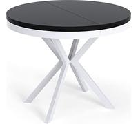 WFL GROUP Table à Manger Extensible Ronde - Table Style Loft avec Pieds en Métal Blancs - 120 à 200 Cm - Table Ronde Style Industriel pour Le Salon - Compacte - 120 Cm - Noir