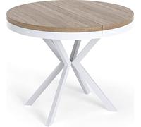 WFL GROUP Table à Manger Extensible Ronde - Table Style Loft avec Pieds en Métal Blancs - 90 à 170 Cm - Table Ronde Style Industriel pour Le Salon - Compacte - 90 Cm - Chêne Sonoma