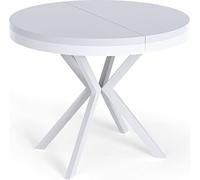WFL GROUP Table à Manger Extensible Ronde - Table Style Loft avec Pieds en Métal Blancs - 90 à 170 Cm - Table Ronde Style Industriel pour Le Salon - Compacte - 90 Cm - Blanc