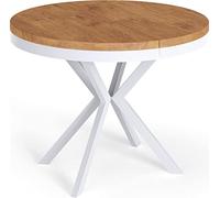 WFL GROUP Table à Manger Extensible Ronde - Table Style Loft avec Pieds en Métal Blancs - 90 à 170 Cm - Table Ronde Style Industriel pour Le Salon - Compacte - 90 Cm - Chêne Lancelot