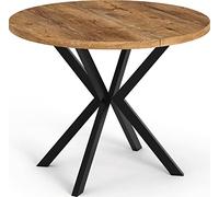 WFL GROUP Table à Manger Extensible Ronde - Table Style Loft avec Pieds Noirs en Métal - 100 à 176 Cm - Table Rond Style Industriel pour Le Salon - Compacte - Chêne Lefkas - 100 Cm