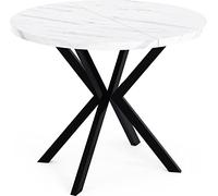 WFL GROUP Table à Manger Extensible Ronde - Table Style Loft avec Pieds Noirs en Métal - 100 à 176 Cm - Table Ronde Style Industriel pour Le Salon - Compacte - Marbre Blanc - 100 Cm