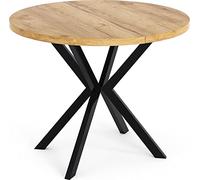 WFL GROUP Table à Manger Extensible Ronde - Table Style Loft avec Pieds Noirs en Métal - 100 à 176 Cm - Table Ronde Style Industriel pour Le Salon - Compacte - Chêne Craft - 100 Cm